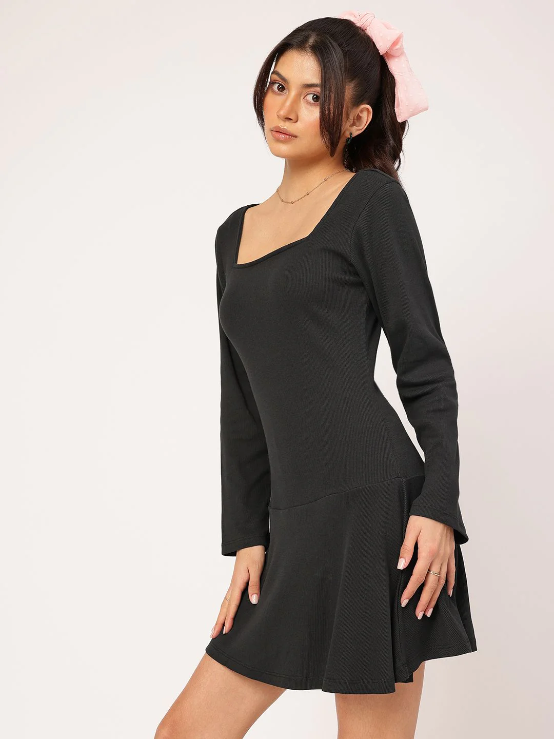 DressBerry Edgy Elegance Ribbed Drop-Waist Mini Dress - Image 5