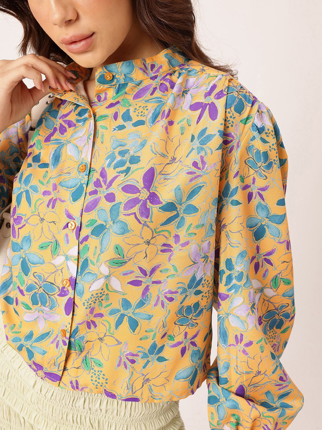 DressBerry Elegant Blooming Printed Gathers Boxy Casual Shirt - Image 4