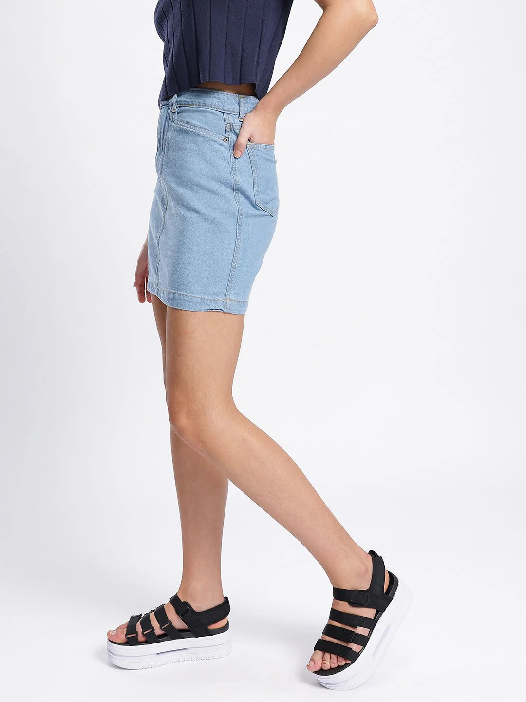 DressBerry Elevated Essentials Denim Pencil Mini Skirt - Image 3