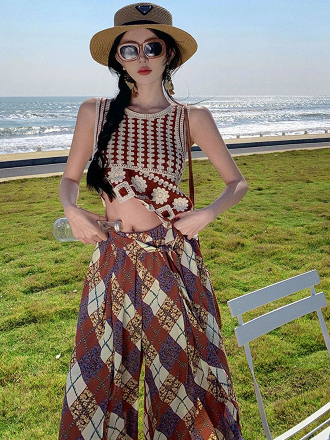 DressBerry Embroidered Round Neck Crop Top With Printed Maxi Skirt Co-Ords - Image 4