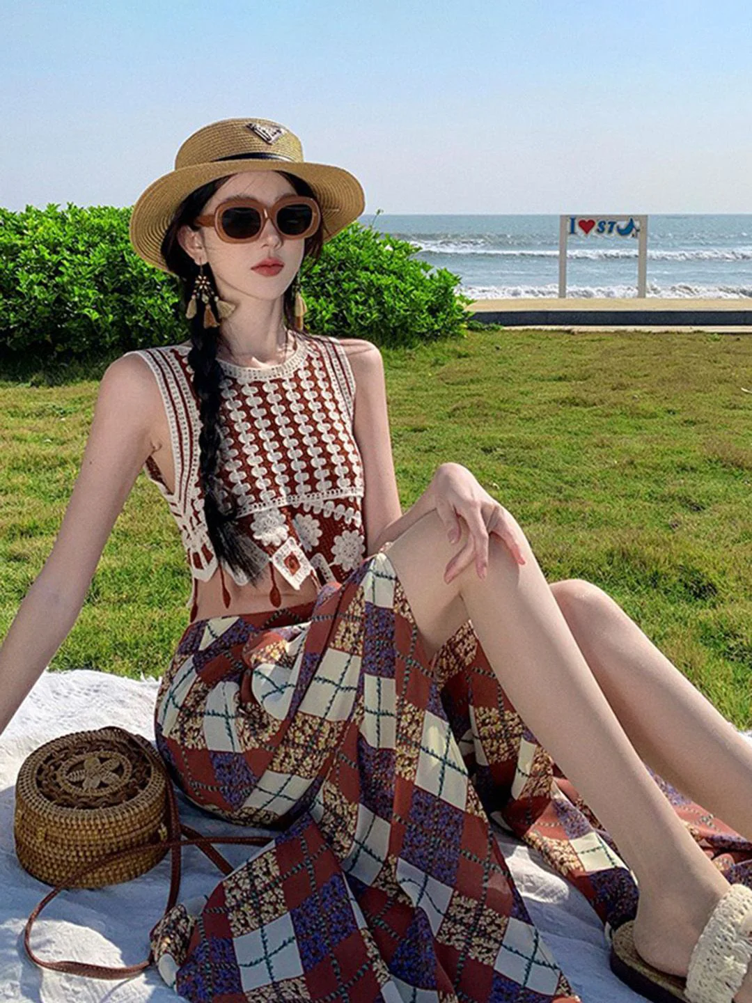 DressBerry Embroidered Round Neck Crop Top With Printed Maxi Skirt Co-Ords - Image 5