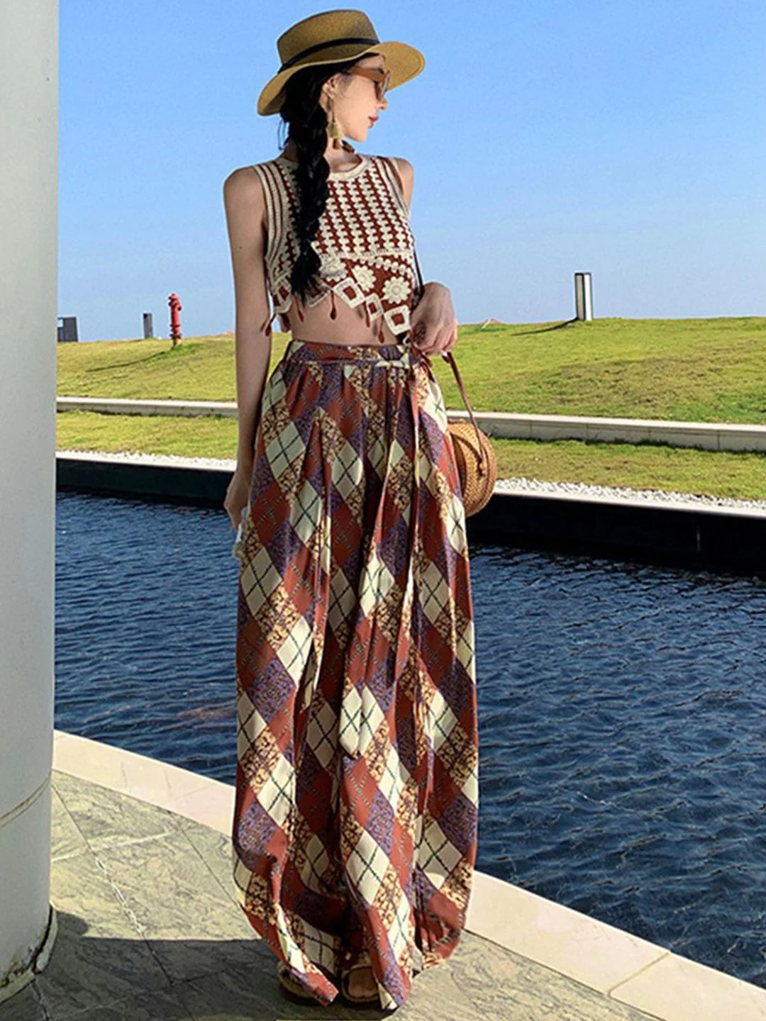 DressBerry Embroidered Round Neck Crop Top With Printed Maxi Skirt Co-Ords - Image 6