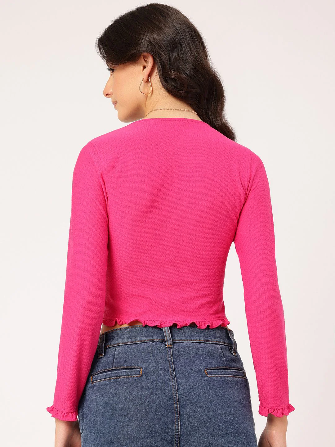 DressBerry Euphoria Essence Ruched Ruffled Textured Knit Crop Top - Image 4