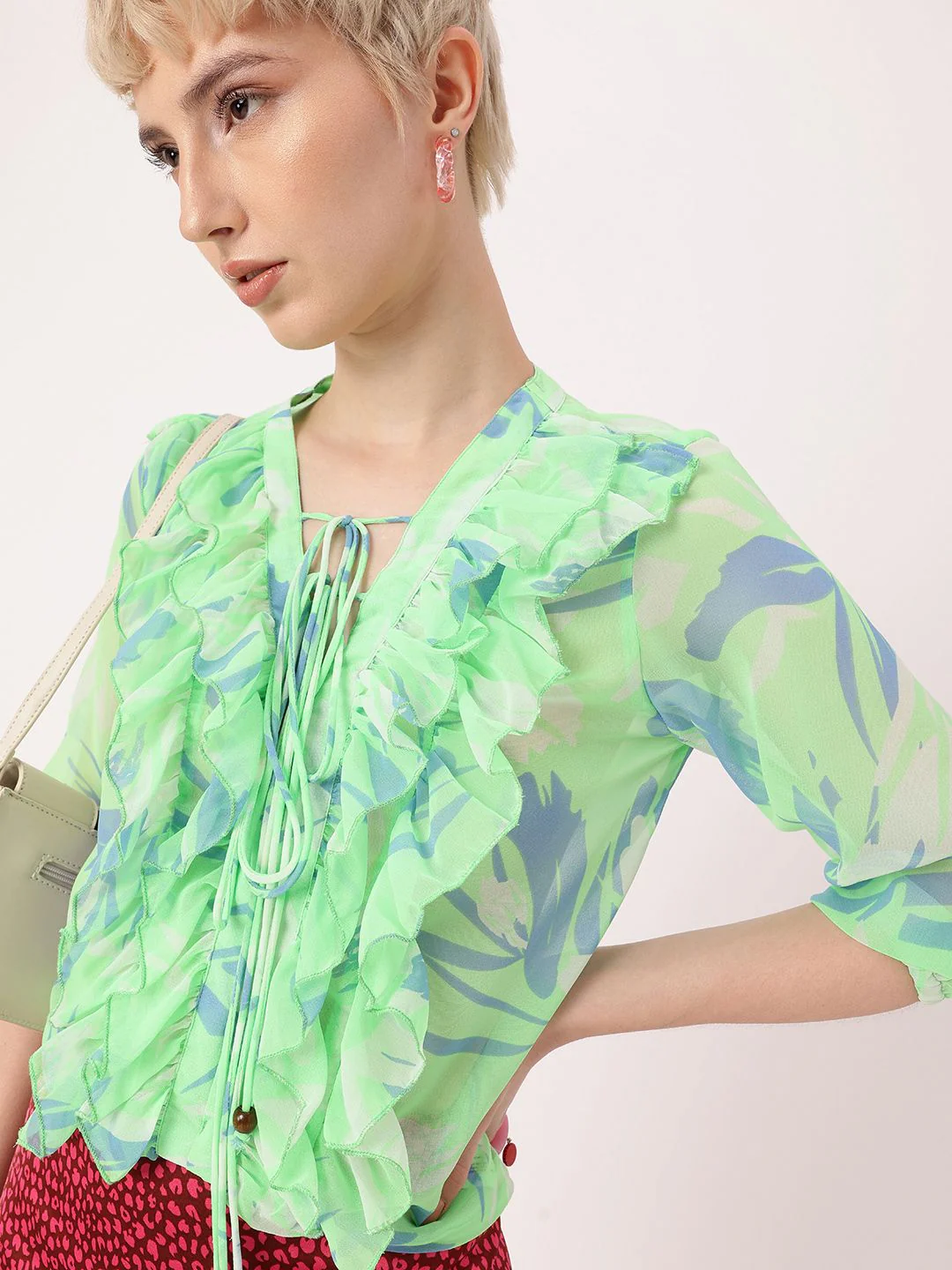 DressBerry Femi Cute Ruffle Delight Printed Perfection Top - Image 2