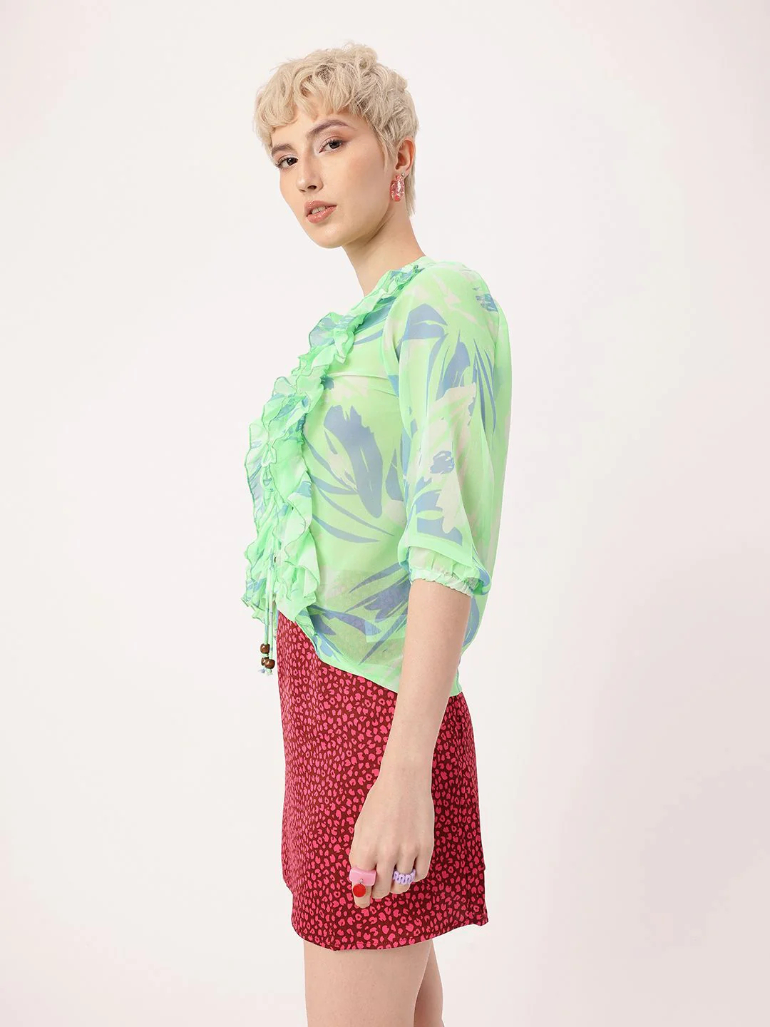 DressBerry Femi Cute Ruffle Delight Printed Perfection Top - Image 5