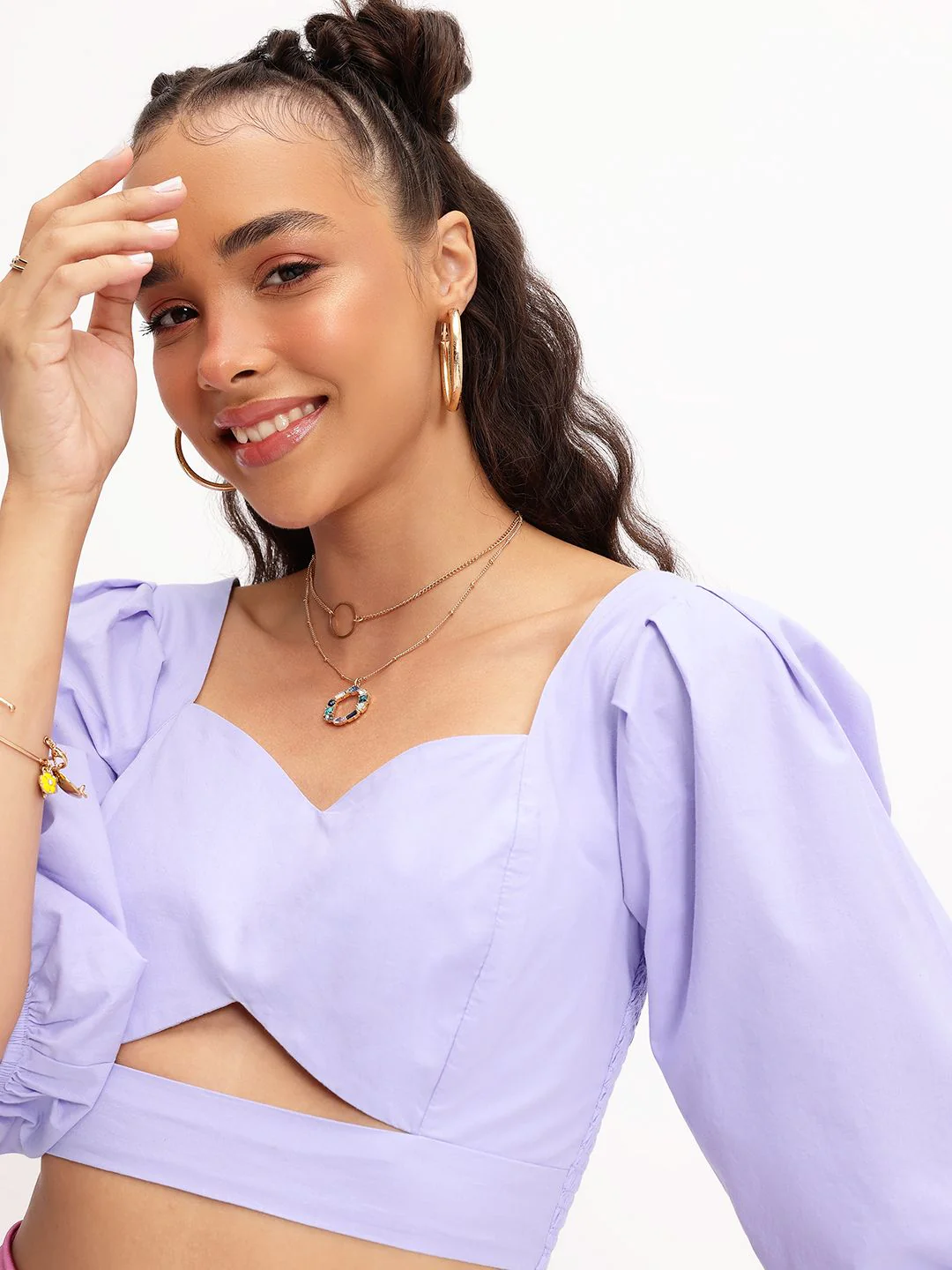 DressBerry Feminine Chic Cutesy Cut-Out Smocked Crop Top - Image 3