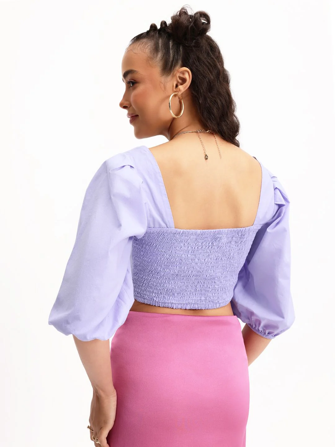 DressBerry Feminine Chic Cutesy Cut-Out Smocked Crop Top - Image 4