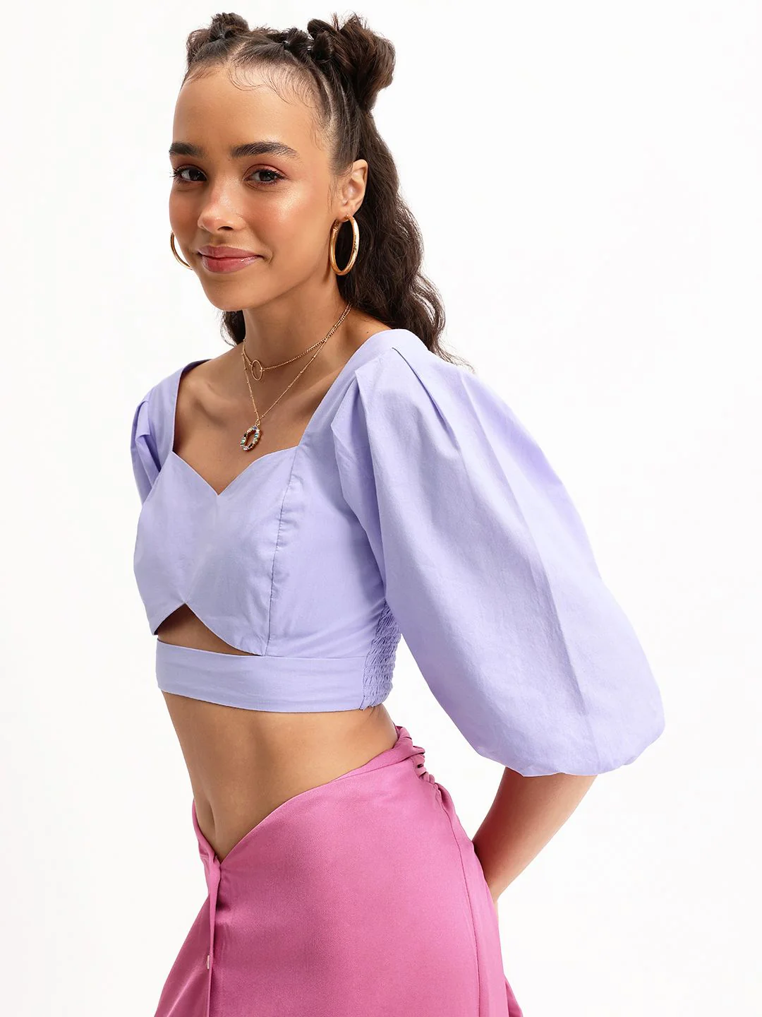 DressBerry Feminine Chic Cutesy Cut-Out Smocked Crop Top - Image 5