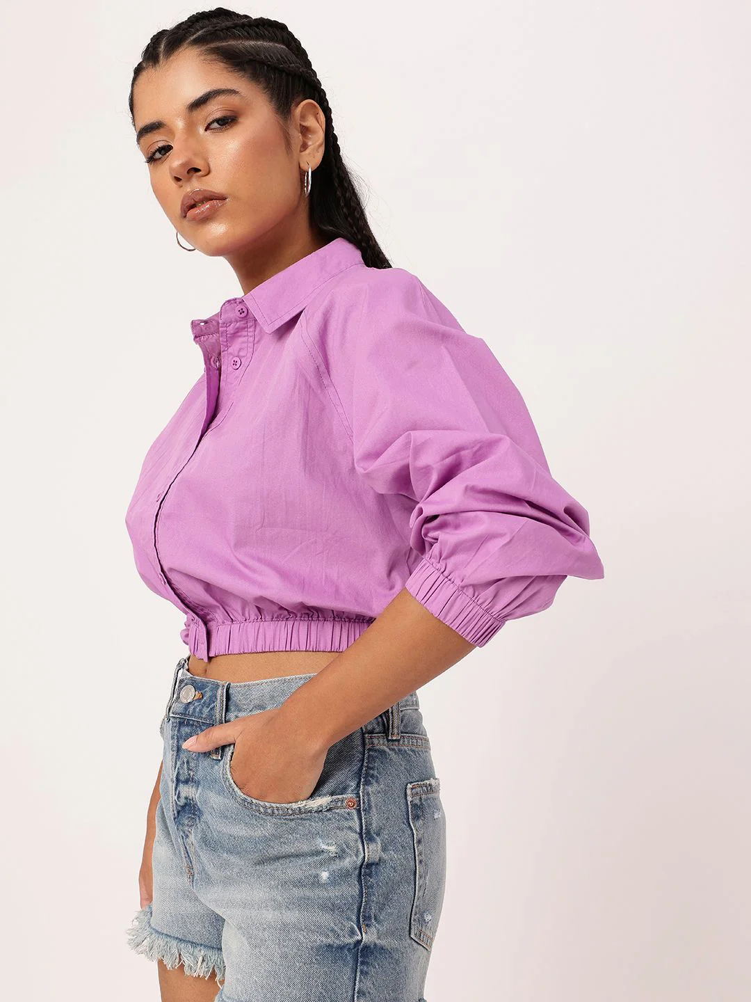 DressBerry Feminine Glam Raglan Sleeves Crop Shirt - Image 5