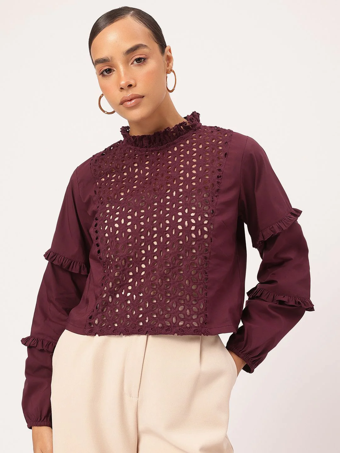 DressBerry Flirty Frills Schiffli Embroidered Top - Image 2
