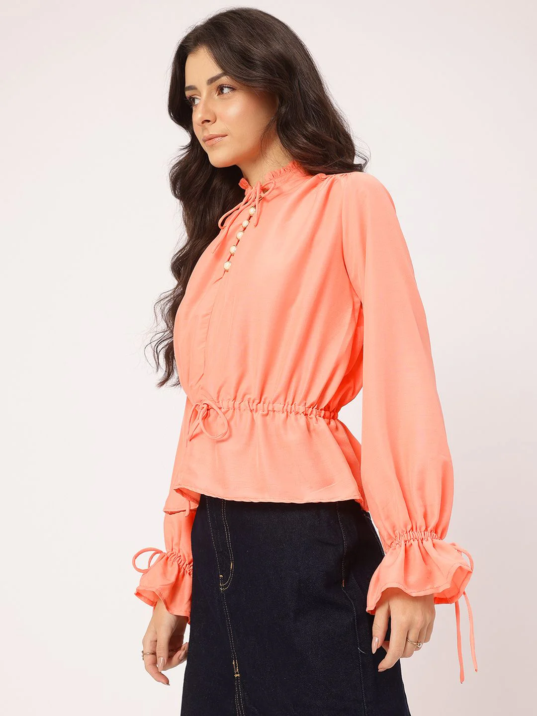 DressBerry Flirty Tie-Ups Frill Collar Puff Sleeves Top - Image 4