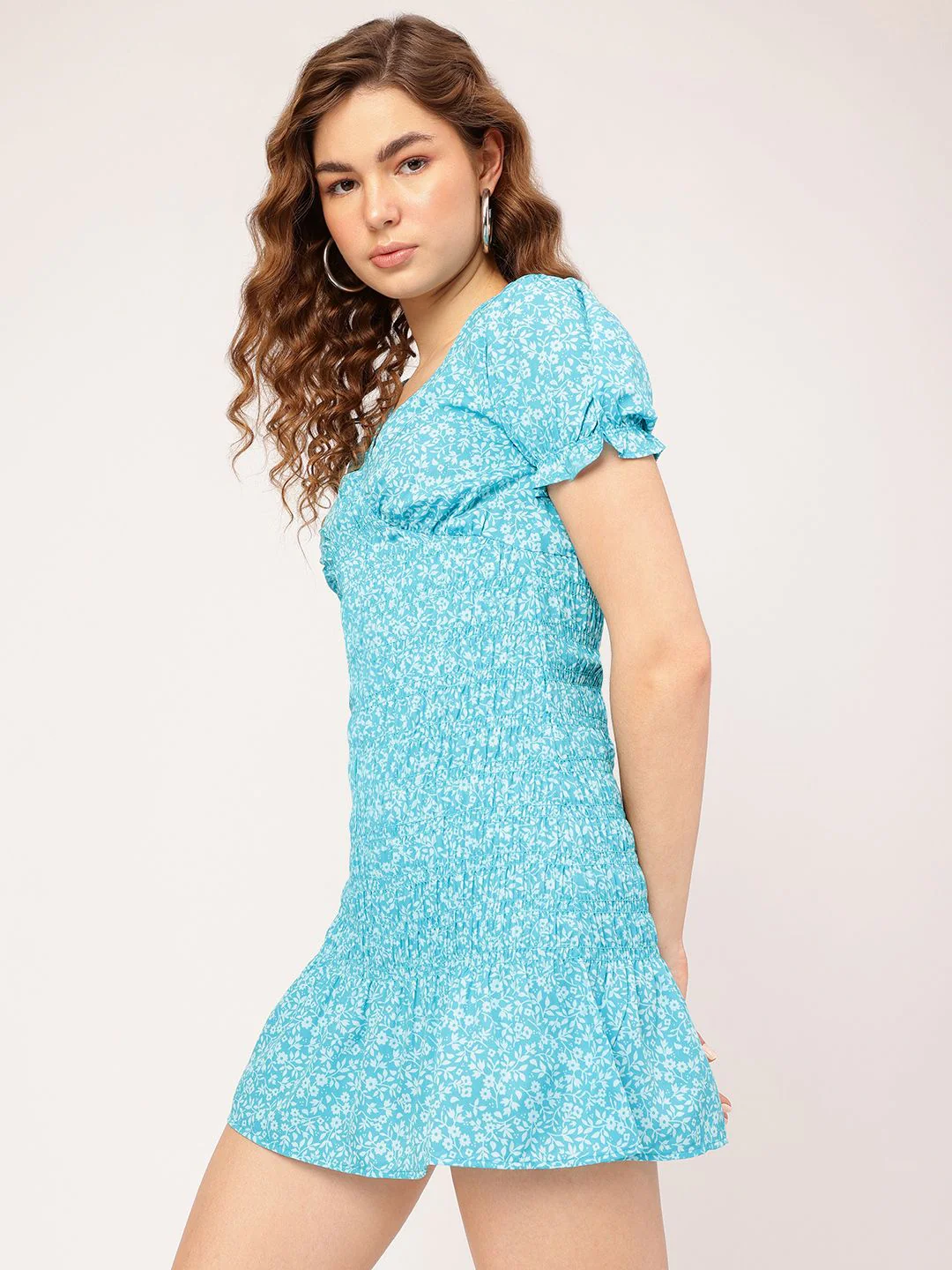 DressBerry Floral Finesse Smocked Printed Mini Empire Dress - Image 5