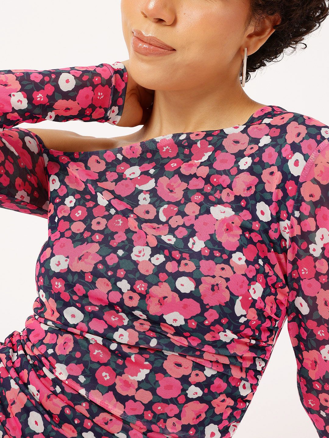DressBerry Floral Frenzy Printed One Shoulder Net Sheath Dress - Image 3
