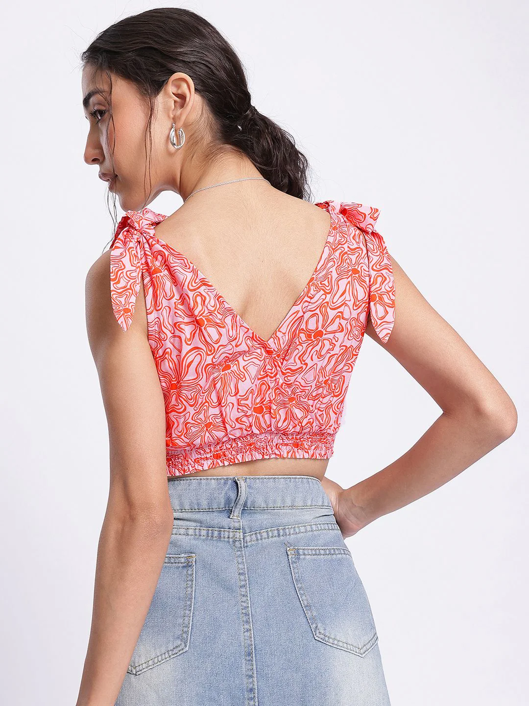 DressBerry Floral Frenzy Tie-Up Detail Smocked Crop Top - Image 6