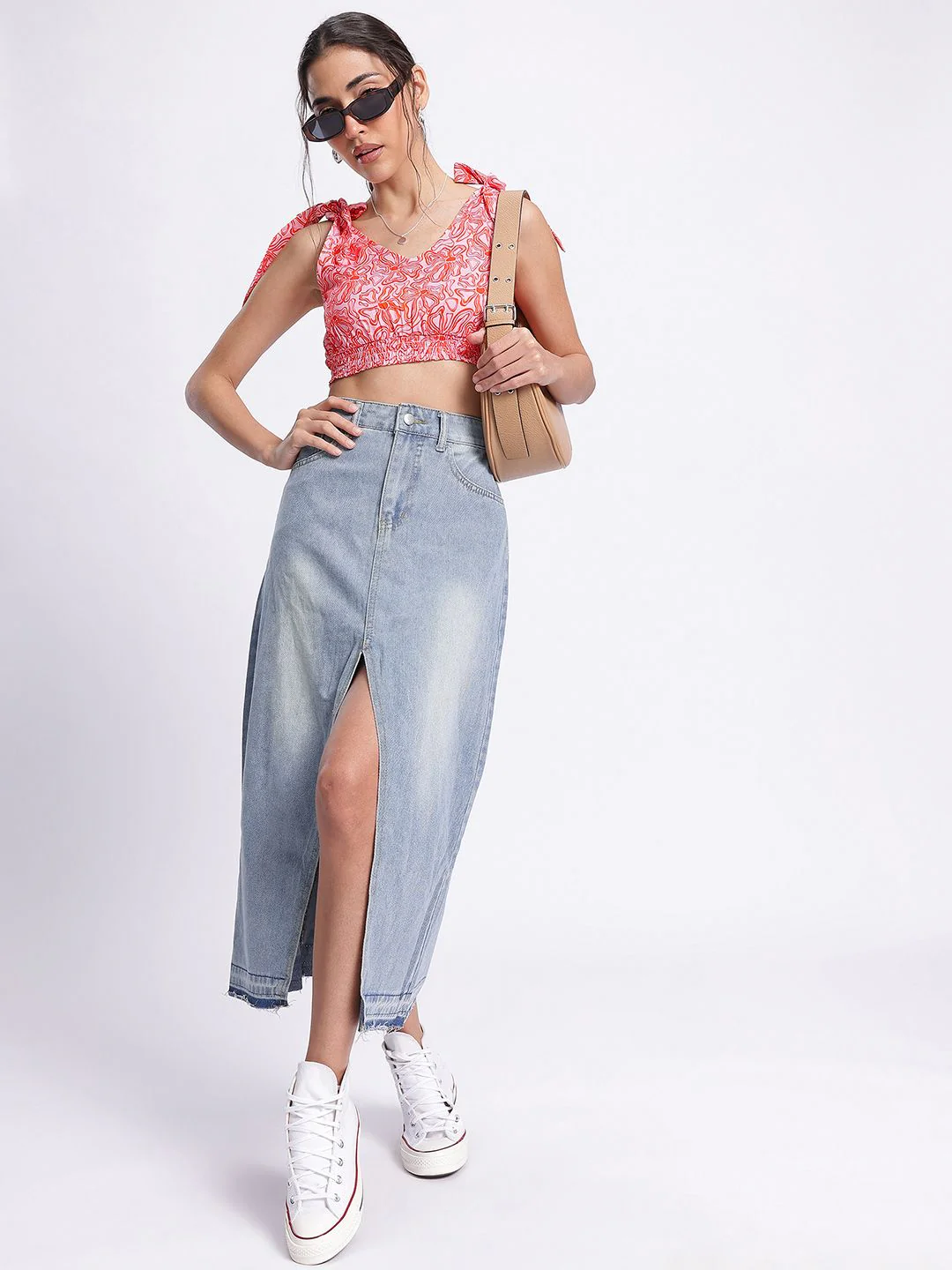 DressBerry Floral Frenzy Tie-Up Detail Smocked Crop Top - Image 7
