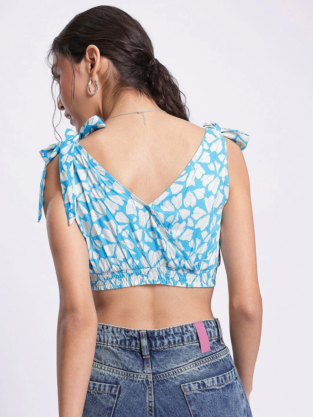 DressBerry Floral Frenzy Tie-Up Detail Smocked Crop Top - Image 6