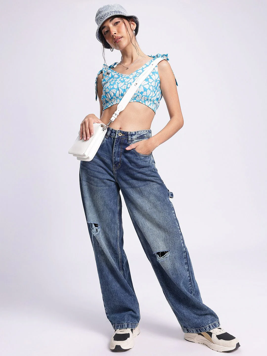 DressBerry Floral Frenzy Tie-Up Detail Smocked Crop Top - Image 7