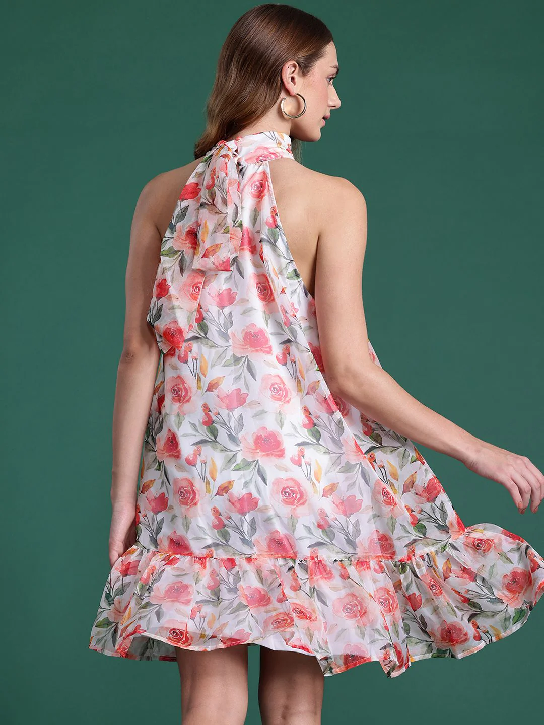DressBerry Floral Print Halter Neck A-Line Mini Dress - Image 5