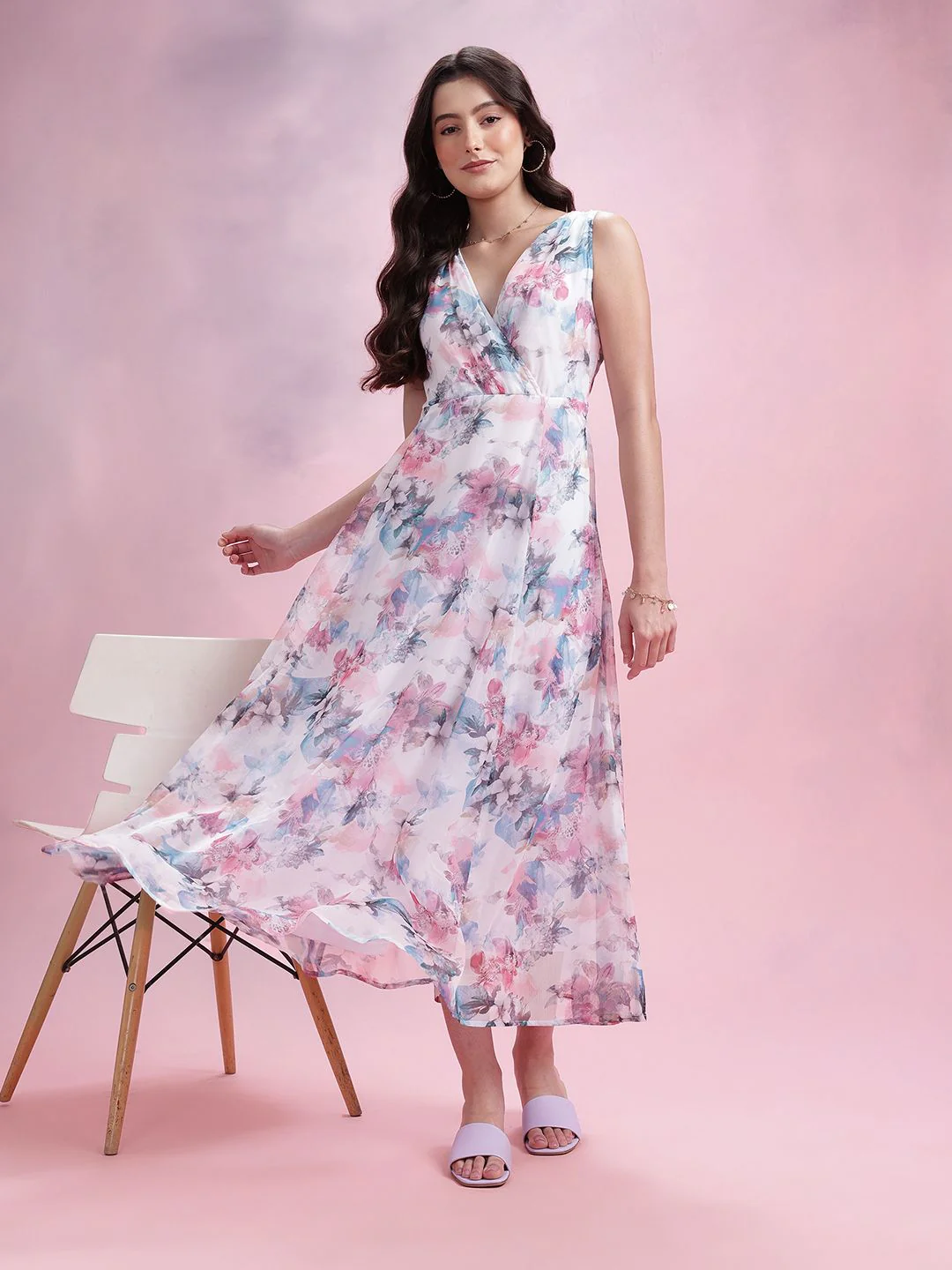 DressBerry Floral Print Paneled Empire Midi Dress - Image 6