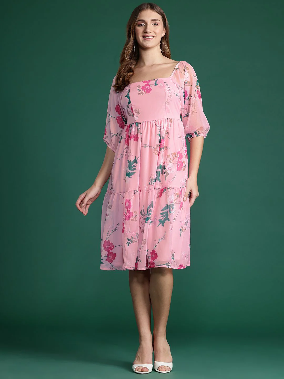 DressBerry Floral Print Puff Sleeve A-Line Dress - Image 3