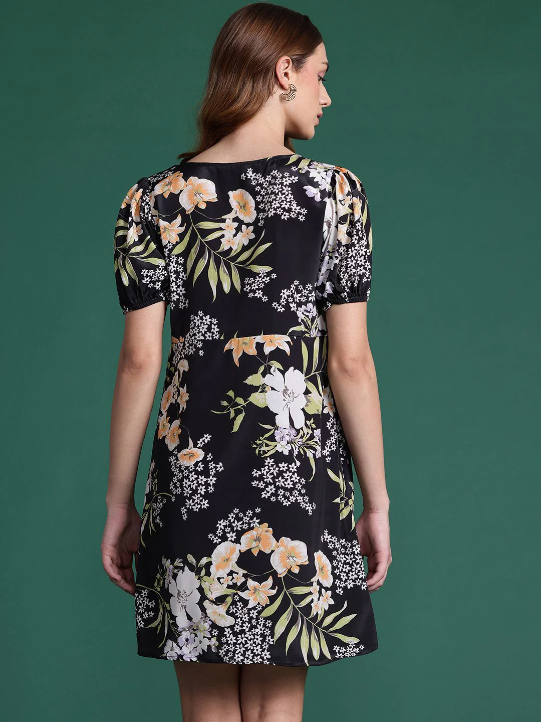 DressBerry Floral Print Puff Sleeve A-Line Midi Dress - Image 4