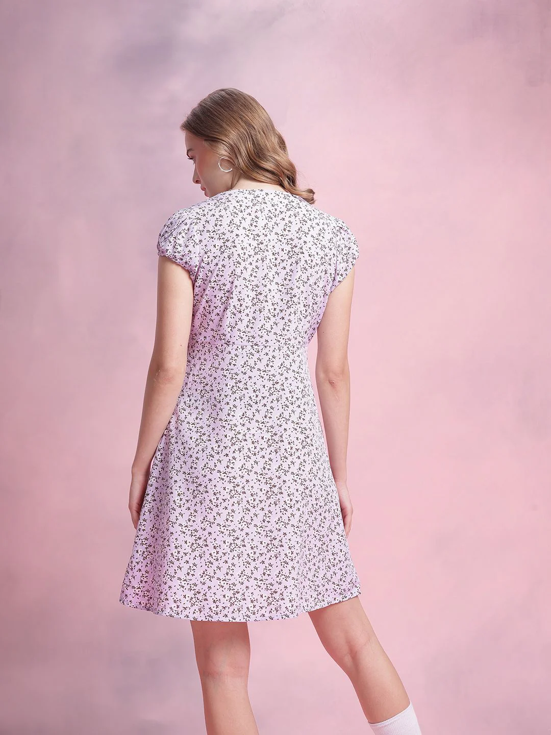 DressBerry Floral Print Puff Sleeve A-Line Mini Dress - Image 5