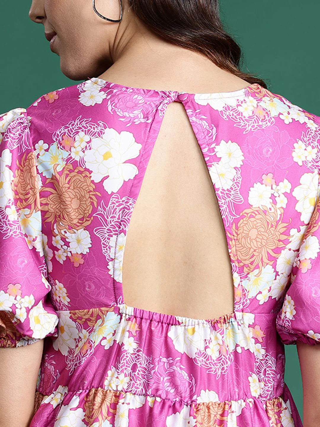 DressBerry Floral Print Puff Sleeve Tiered Midi Dress - Image 6