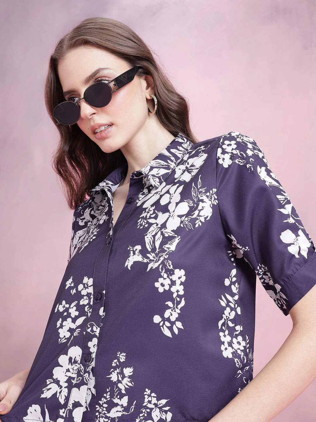 DressBerry Floral Print Puff Sleeves Shirt Style Top