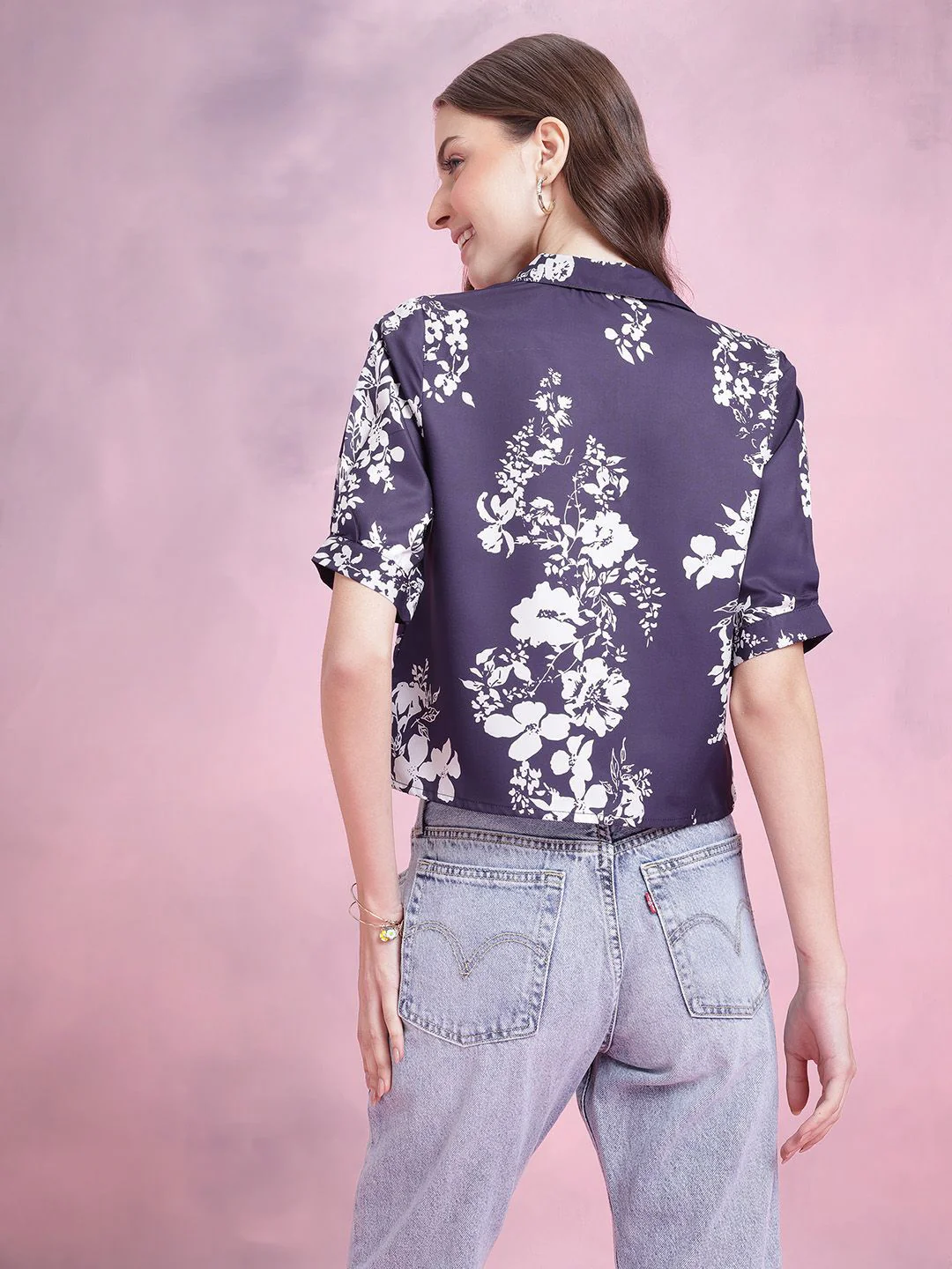 DressBerry Floral Print Puff Sleeves Shirt Style Top - Image 4