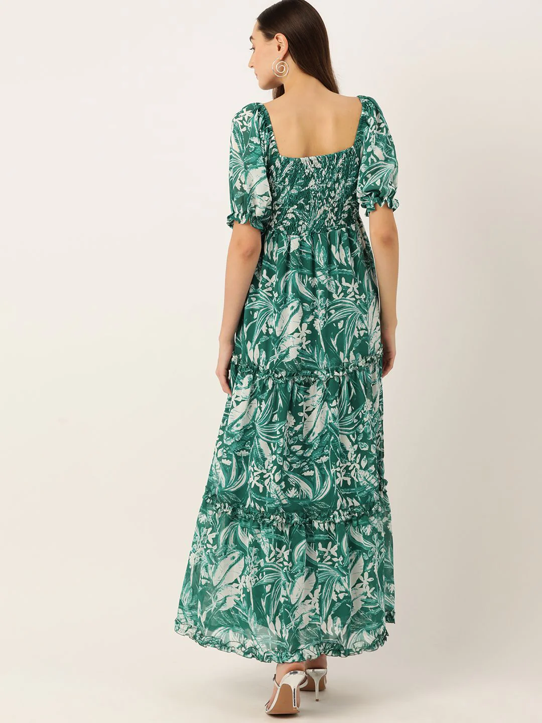 DressBerry Floral Print Puff Sleeves Smocked Tiered Maxi Dress - Image 5