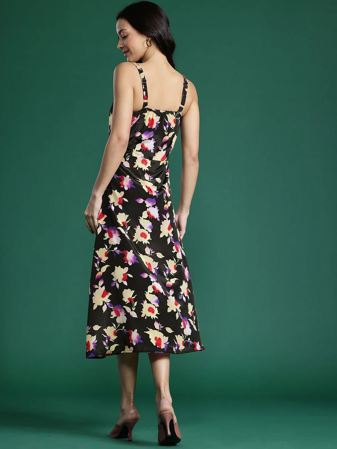 DressBerry Floral Print Ruched A-Line Midi Dress - Image 4
