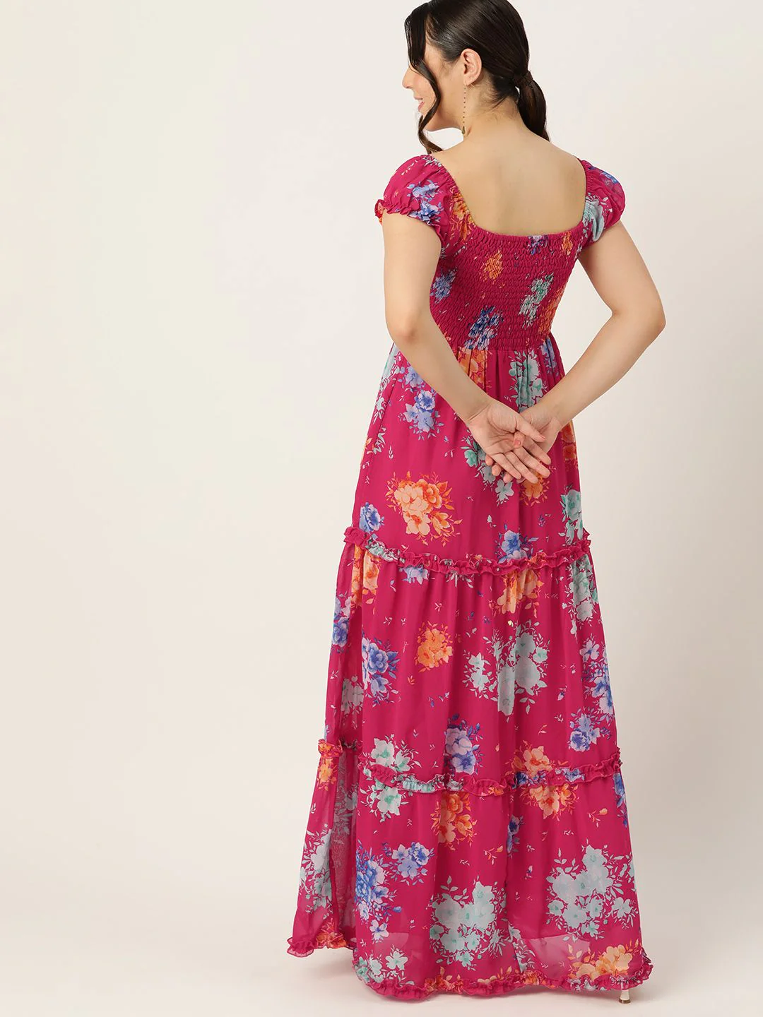 DressBerry Floral Print Smocked Tiered Maxi Dress - Image 4
