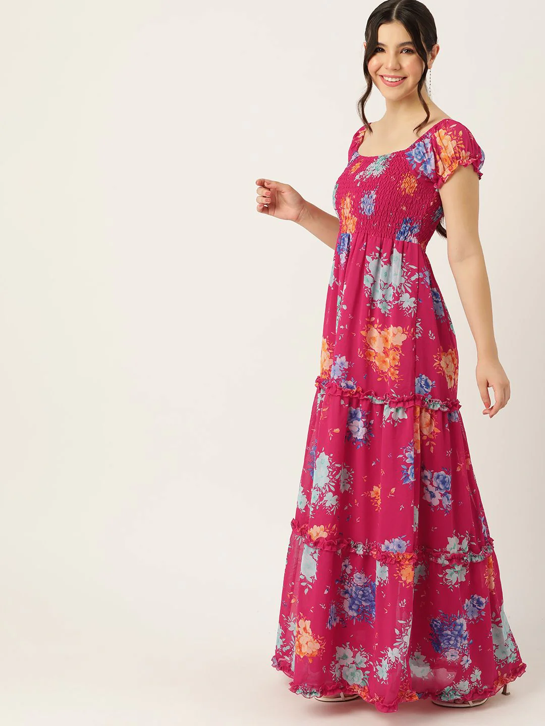 DressBerry Floral Print Smocked Tiered Maxi Dress - Image 5
