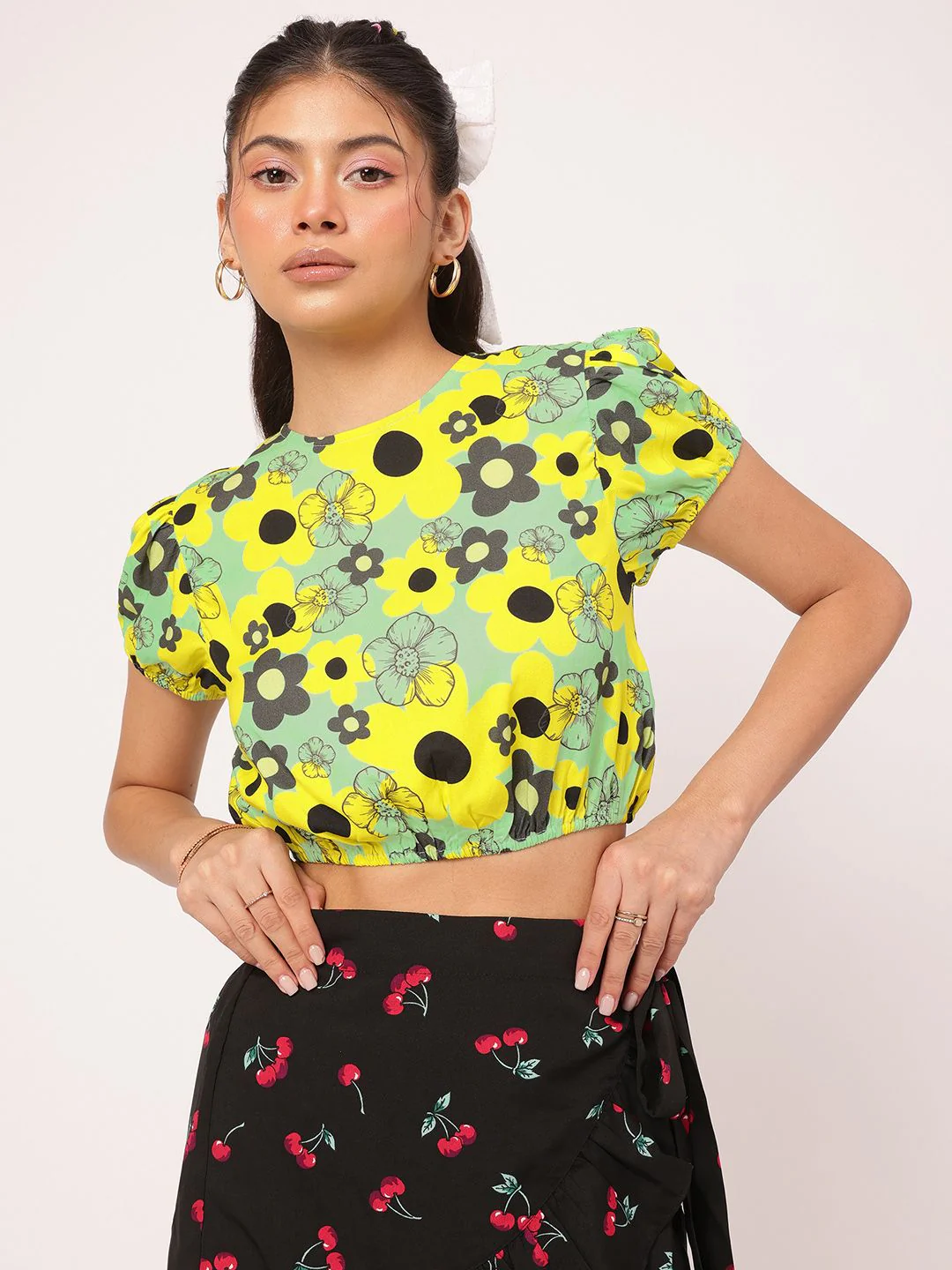 DressBerry Flower Child Essentials Print Crop Blouson Top - Image 2