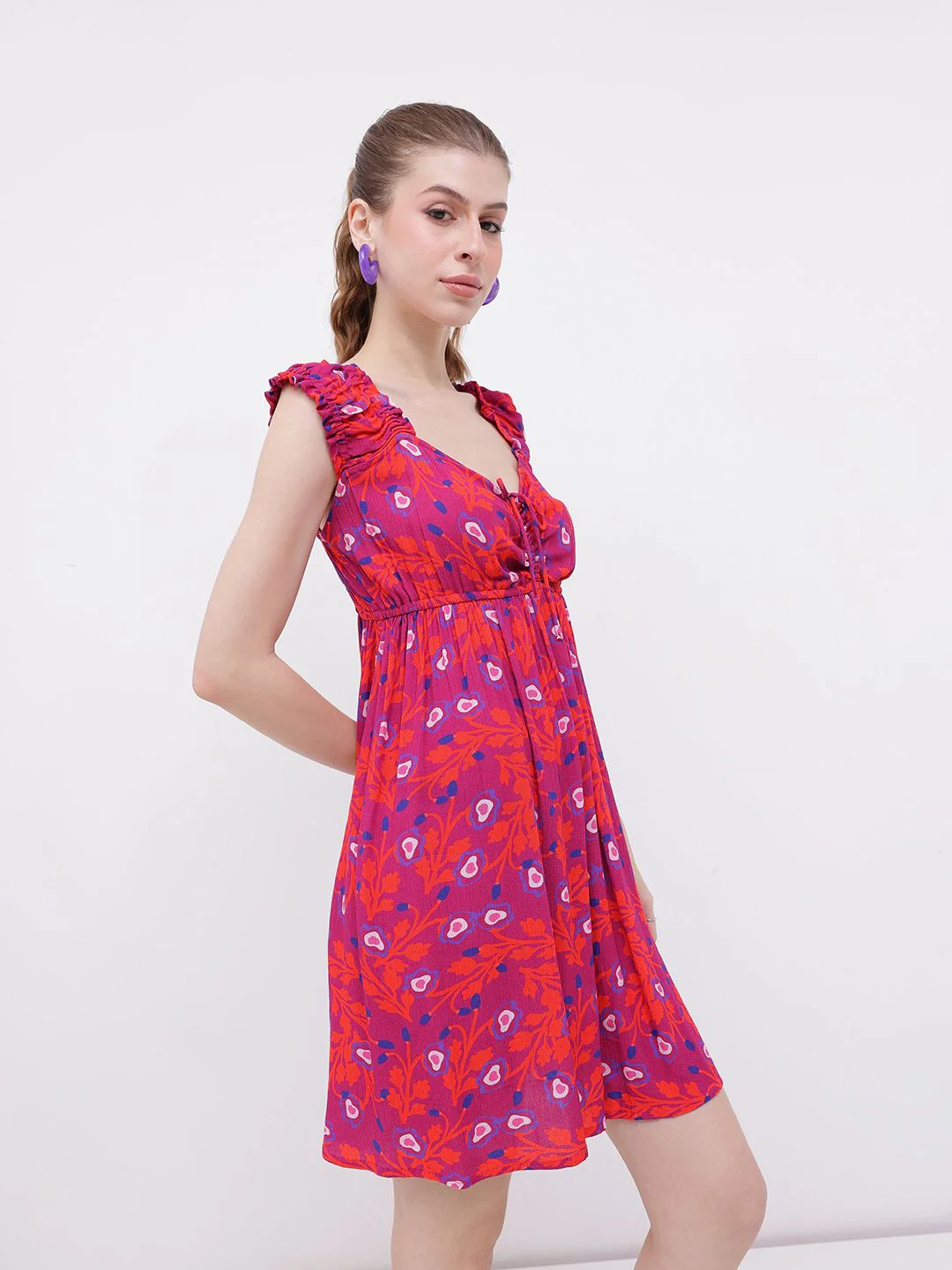 DressBerry Flowy Charm Printed Gathers A-line Dress - Image 2