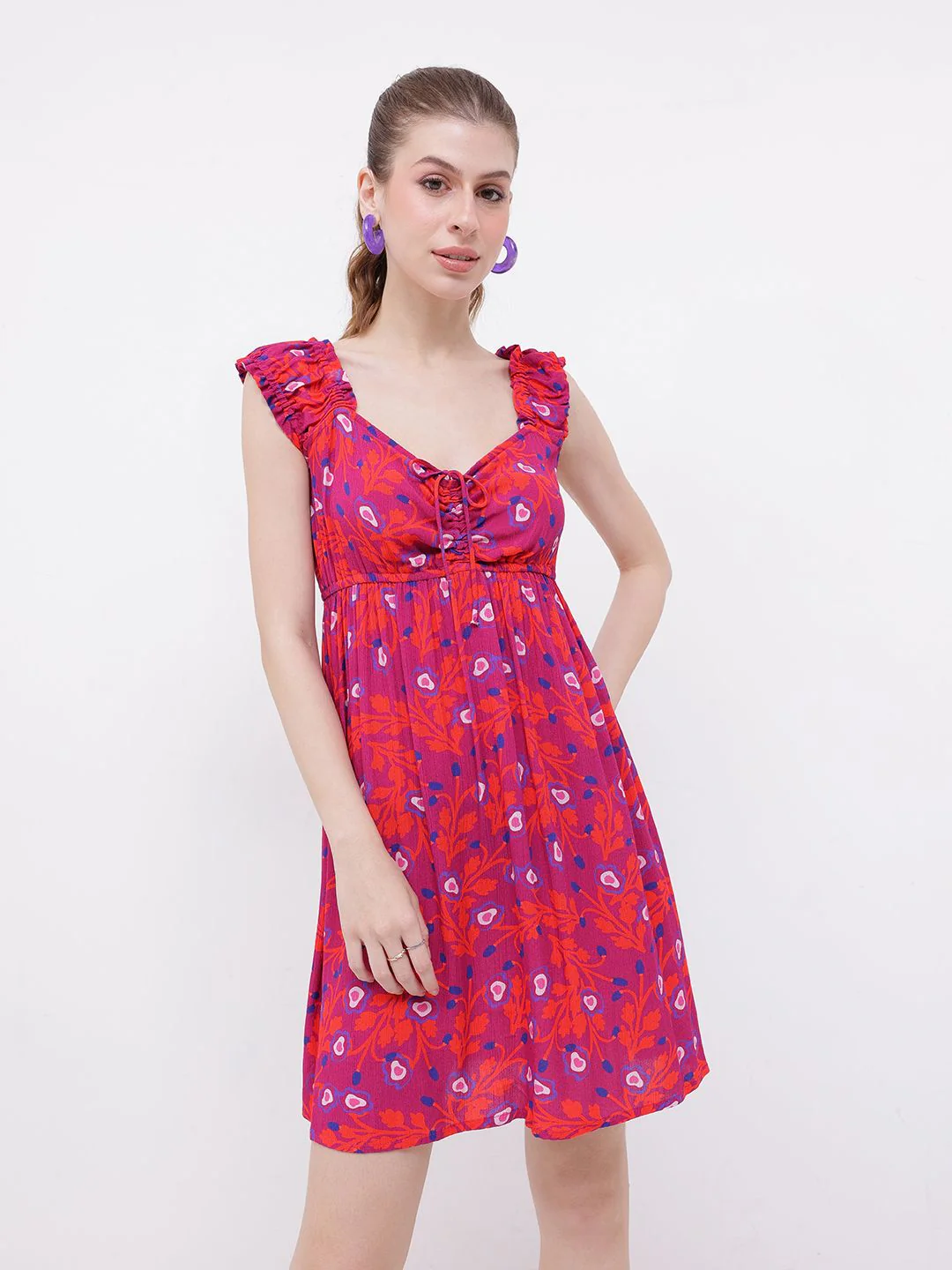 DressBerry Flowy Charm Printed Gathers A-line Dress - Image 4
