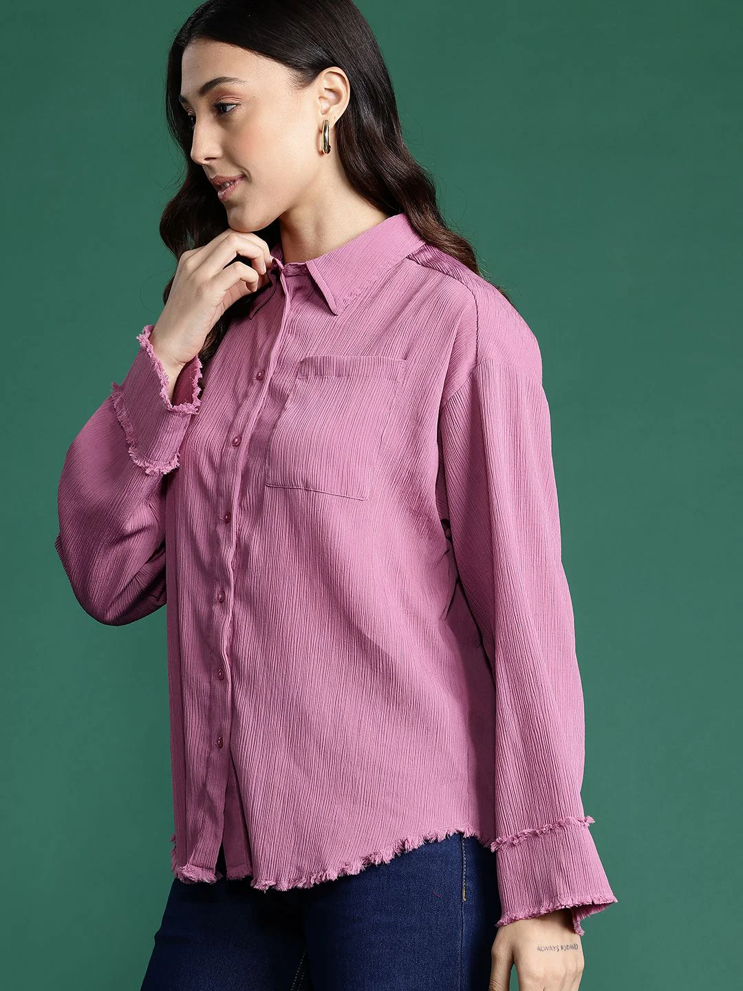 DressBerry Frayed Hem Crinkled Shirt - Image 3