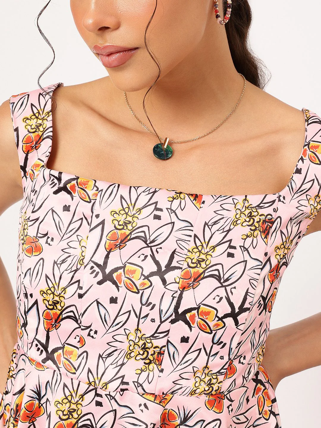 DressBerry Garden Glam Floral Print Satin-Finish A-line Dress - Image 3