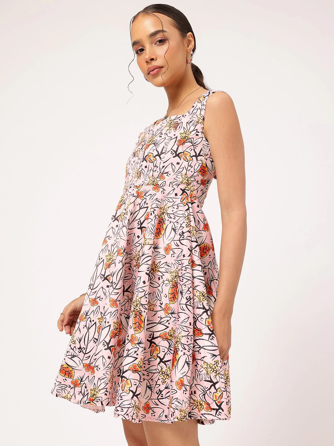 DressBerry Garden Glam Floral Print Satin-Finish A-line Dress - Image 5