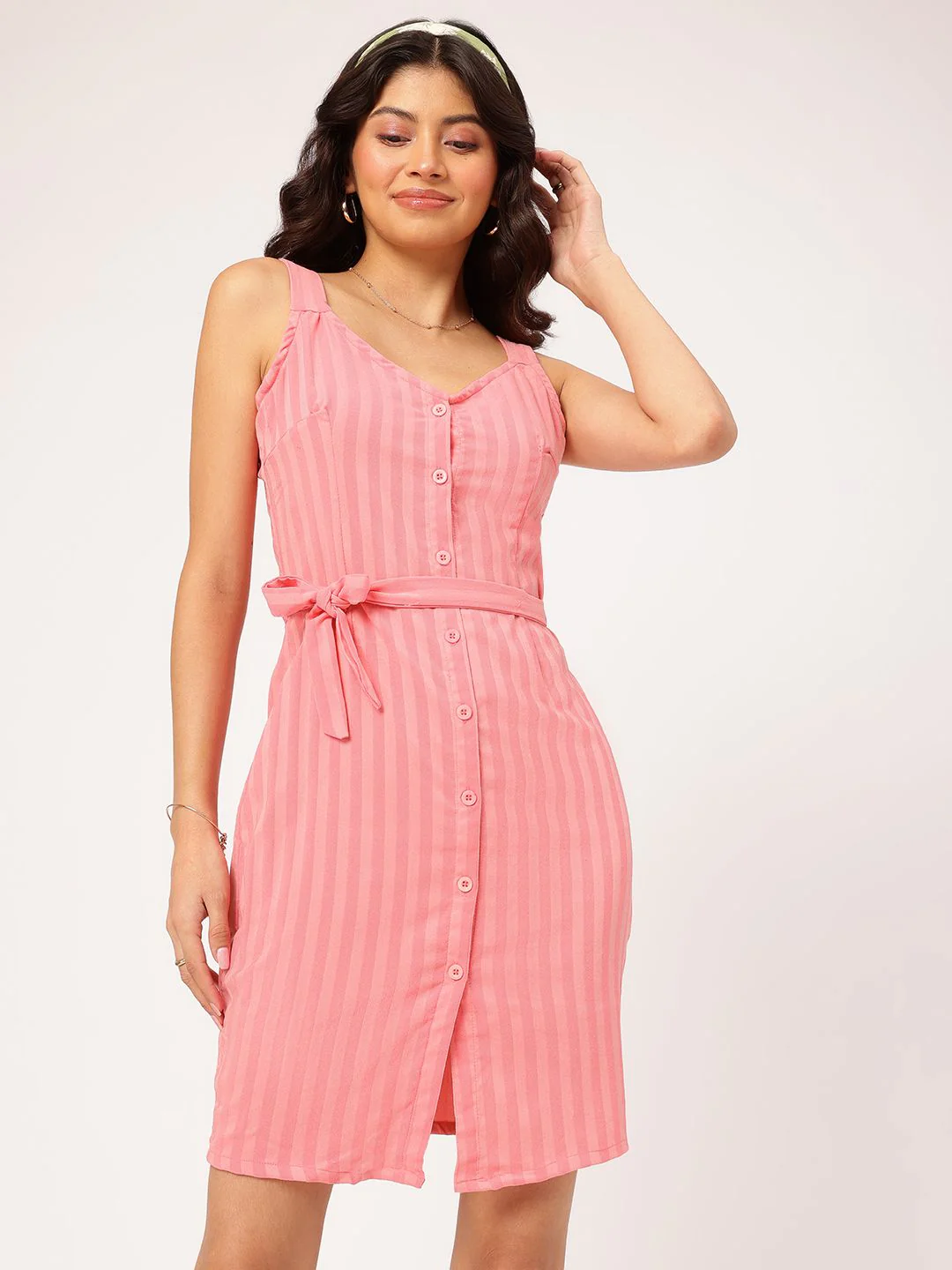 DressBerry Global Groove Striped Waist Tie-Up Sleeveless Mini Dress - Image 2