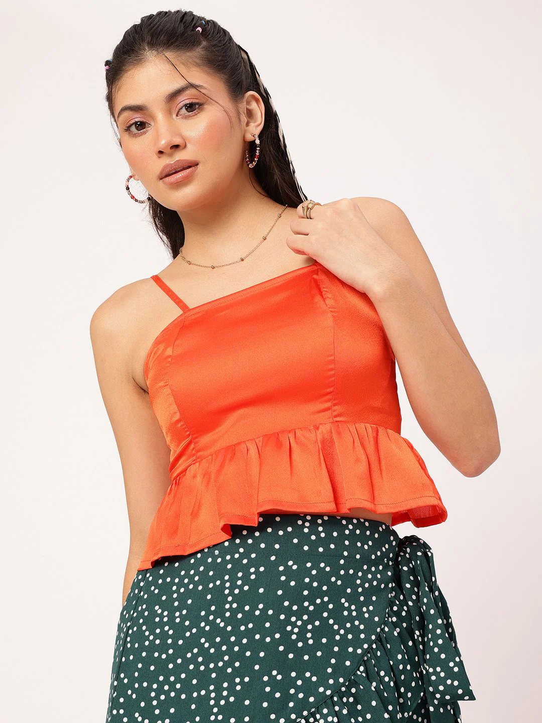 DressBerry Glossed Up Smocked Satin A-Line Top