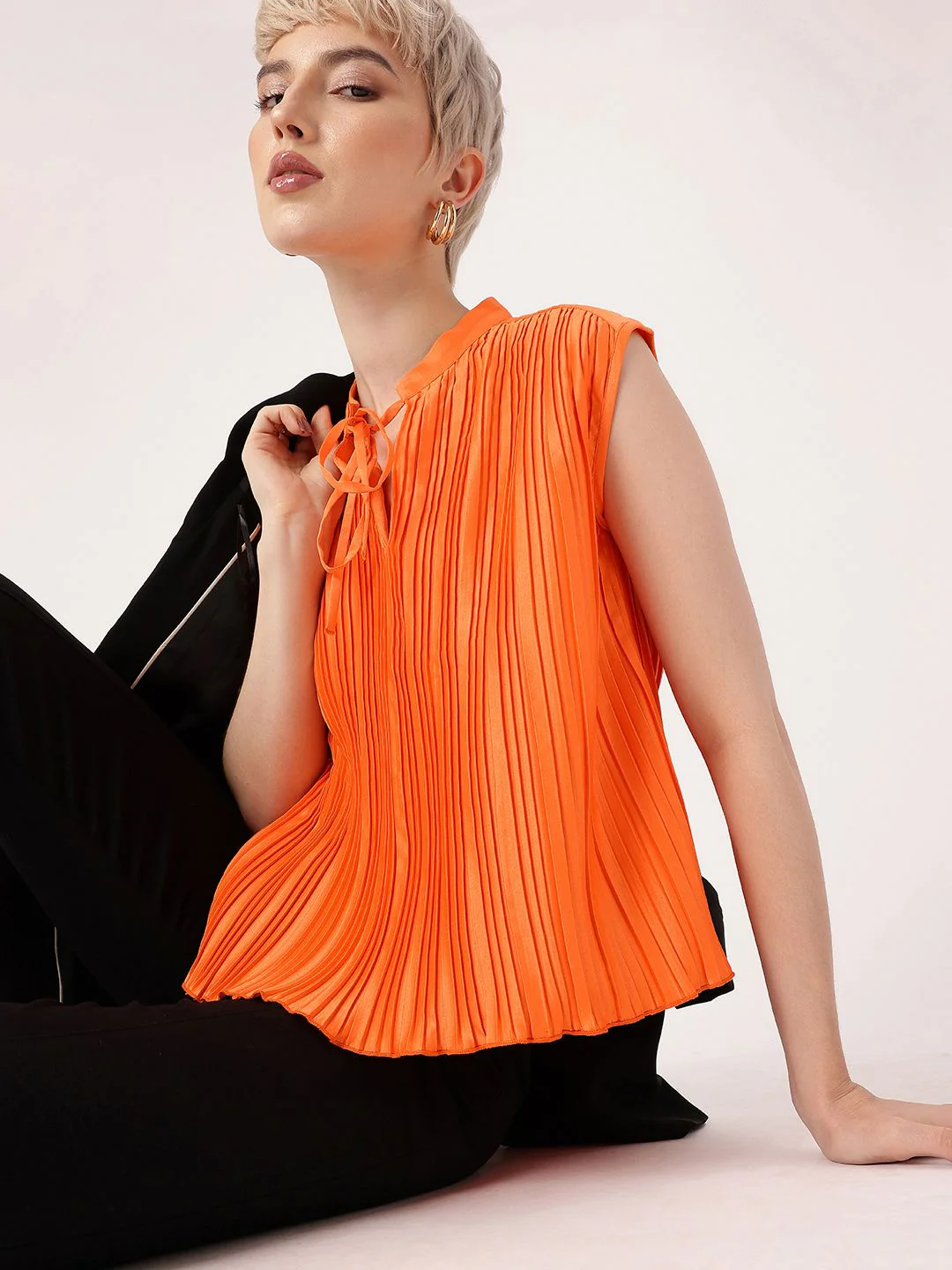 DressBerry Graceful Glamour Accordion Pleated Satin Finish A-Line Top - Image 2