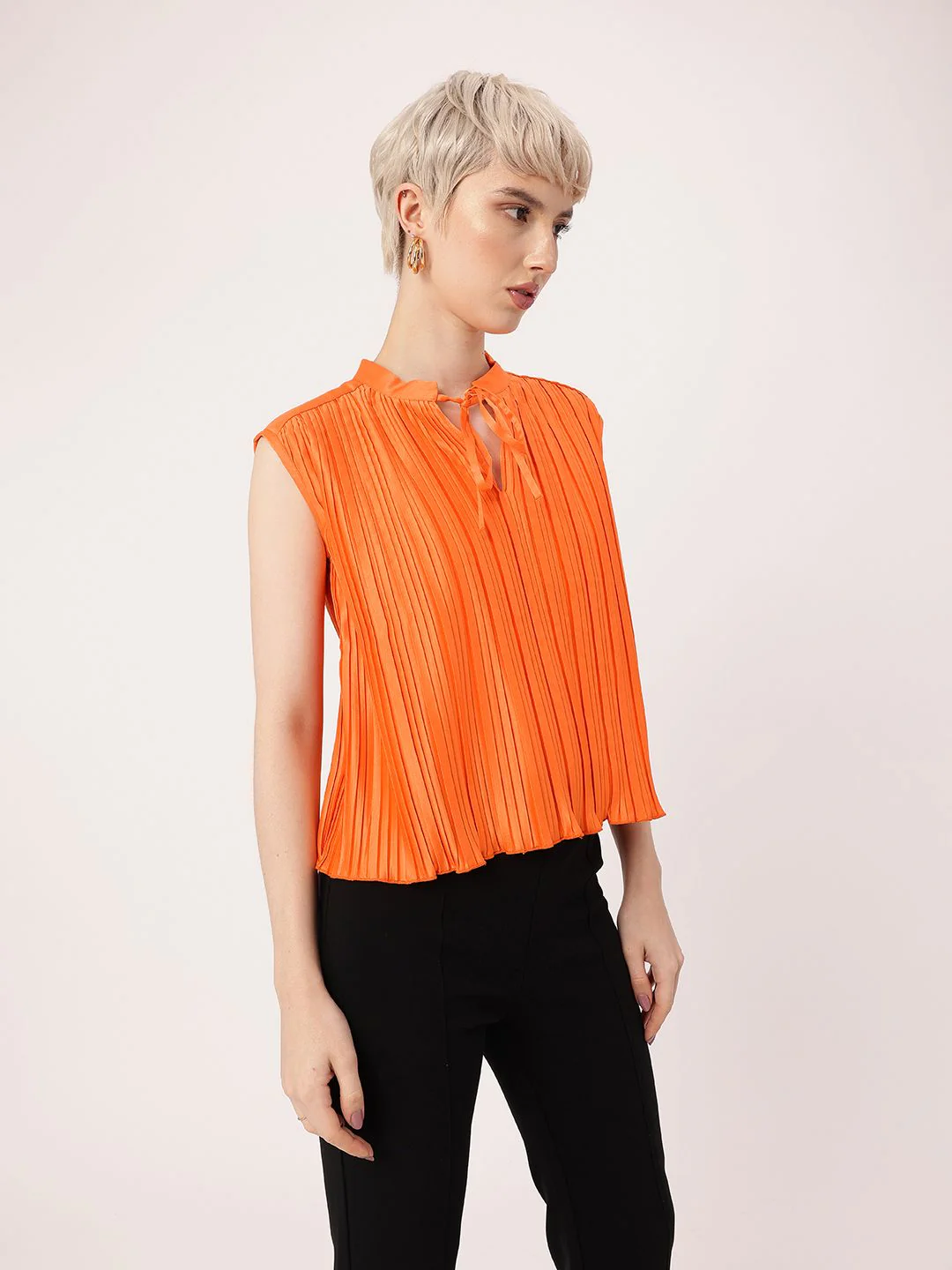 DressBerry Graceful Glamour Accordion Pleated Satin Finish A-Line Top - Image 3