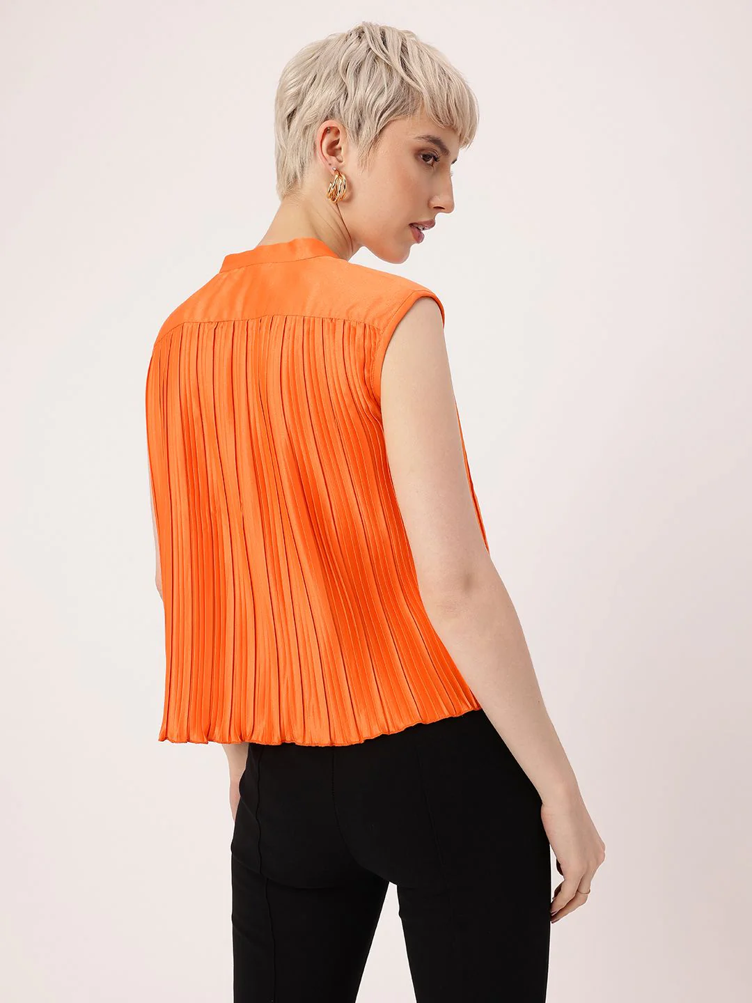 DressBerry Graceful Glamour Accordion Pleated Satin Finish A-Line Top - Image 4