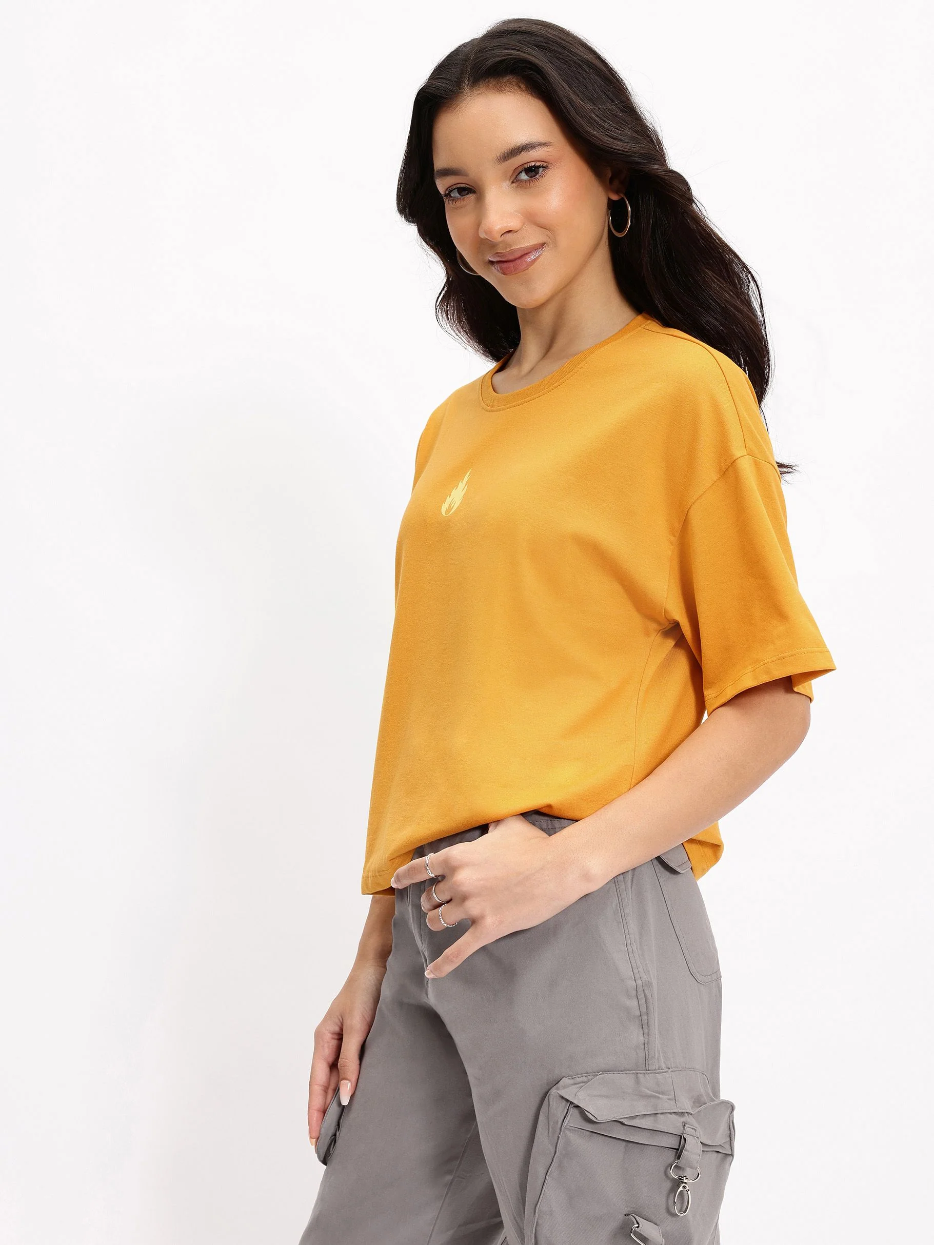 DressBerry Illuminating Yellow Drop-Shoulder Crop T-shirt - Image 4