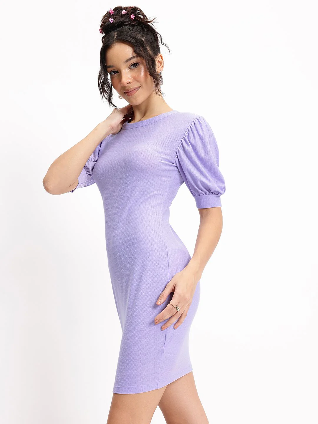 DressBerry Lavender Love Texture Knit Bodycon Dress - Image 3