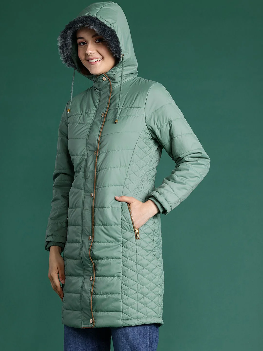 DressBerry Longline Hooded Quilted Parka Jacket - Image 3