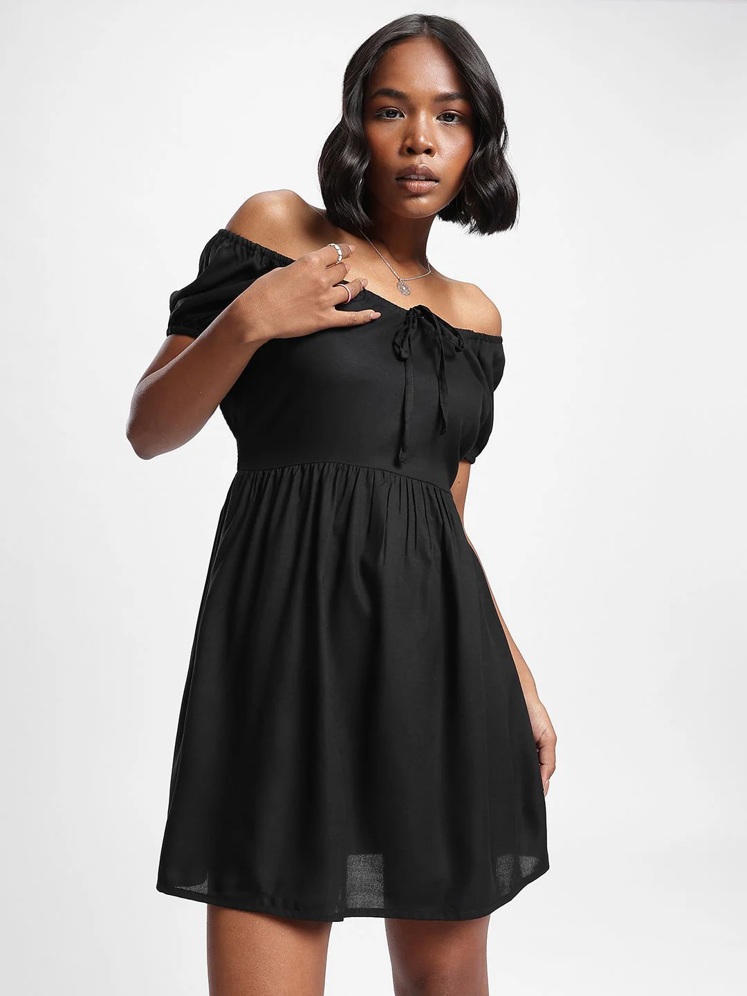 DressBerry Luxury Cascade Off-Shoulder Mini A-line Dress - Image 2