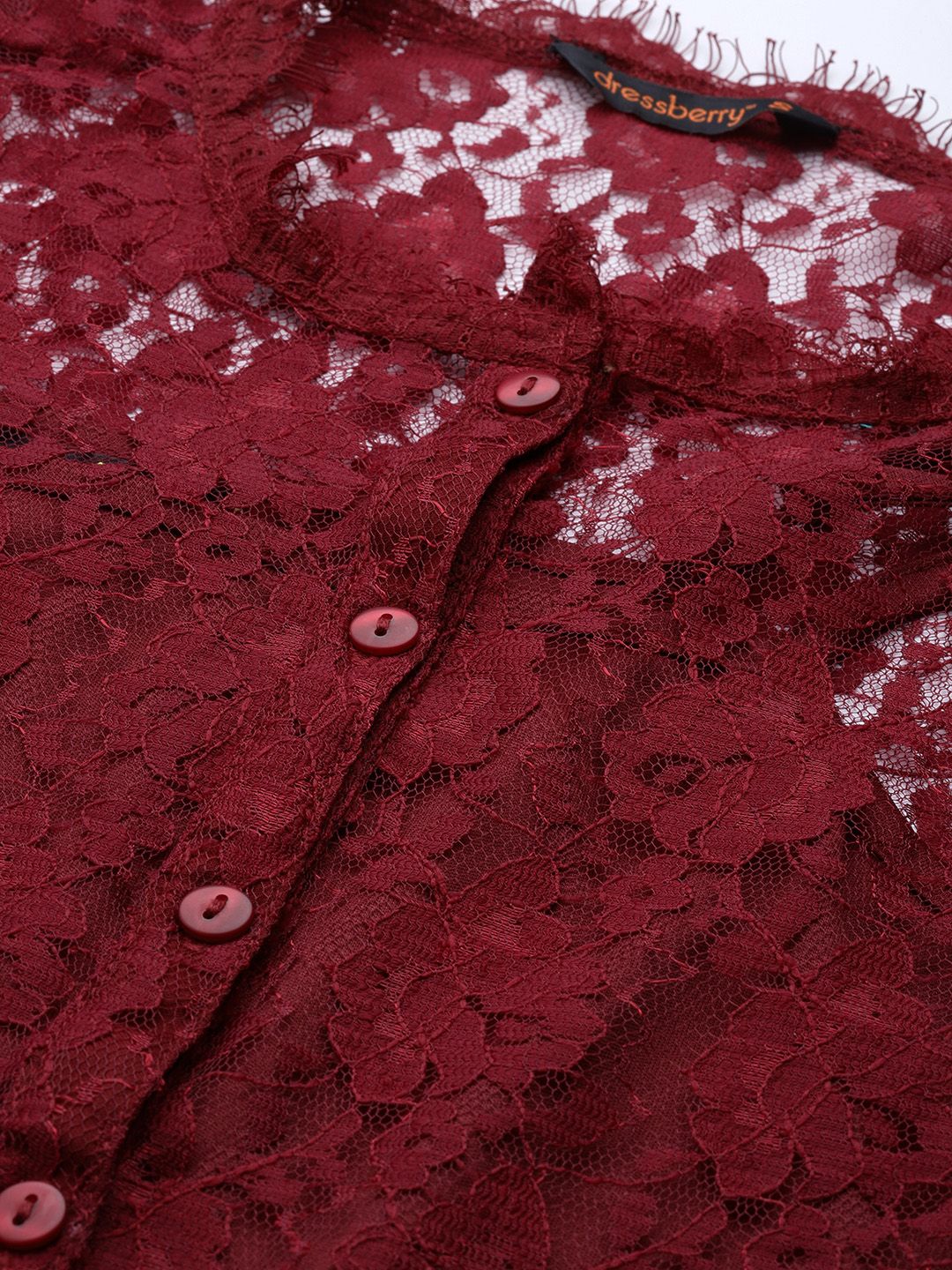 DressBerry Maroon Self Design Lace Top With Slip - Image 2