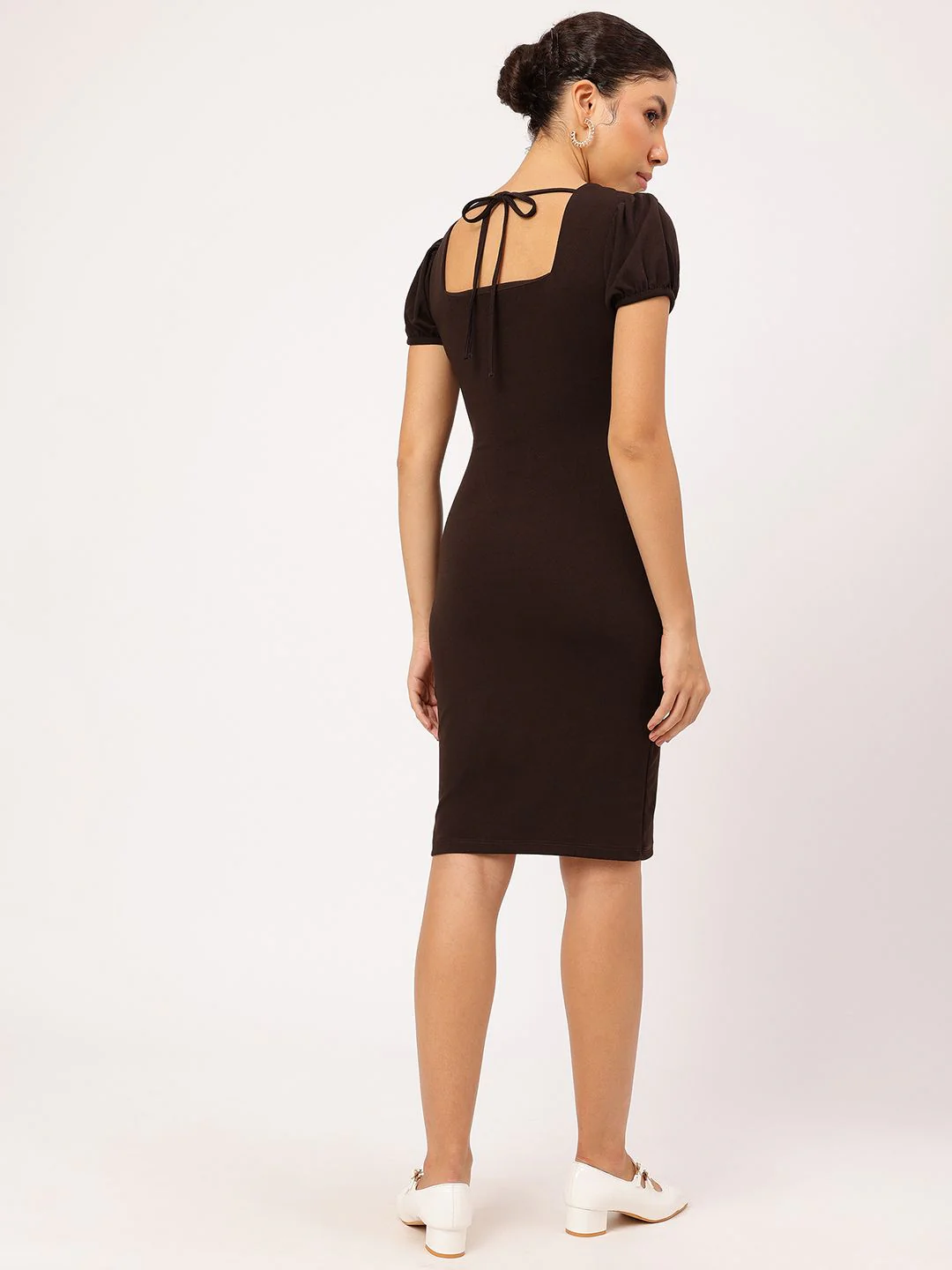 Dressberry Mocha Muse Slit-Detail Sheath Dress - Image 4